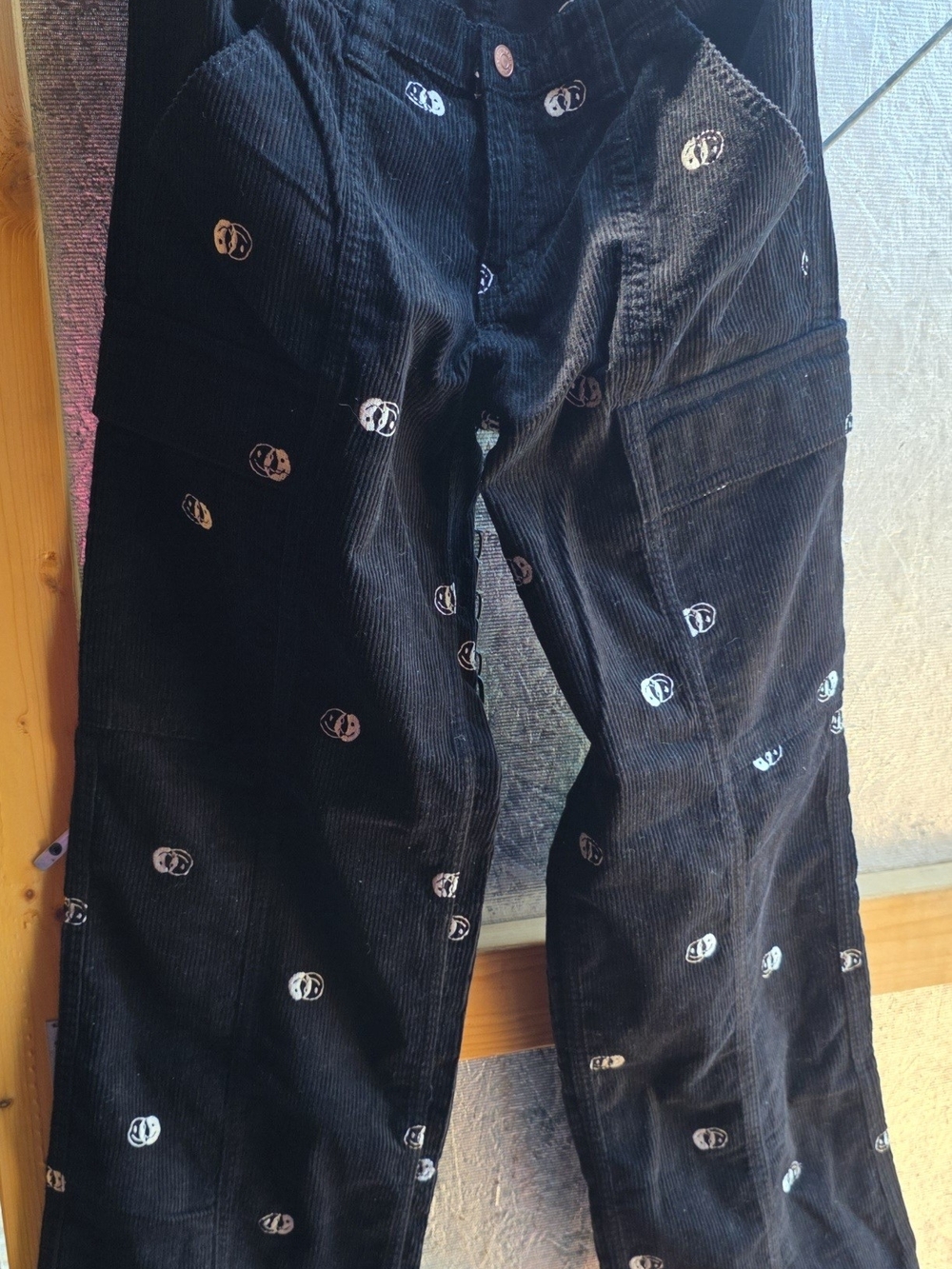 Pacsun Black Corduroy Cargo Pants with White Skull Motif